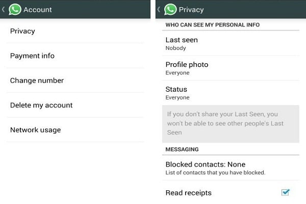 WhatsApp android indstillinger