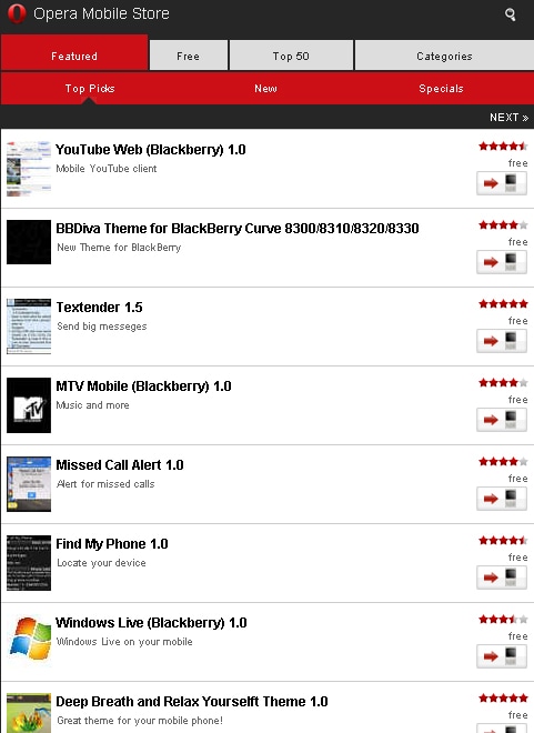 Android-sovellusmarkkinat: Opera Mobile App Store