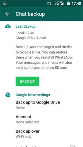 varmuuskopiointi WhatsApp