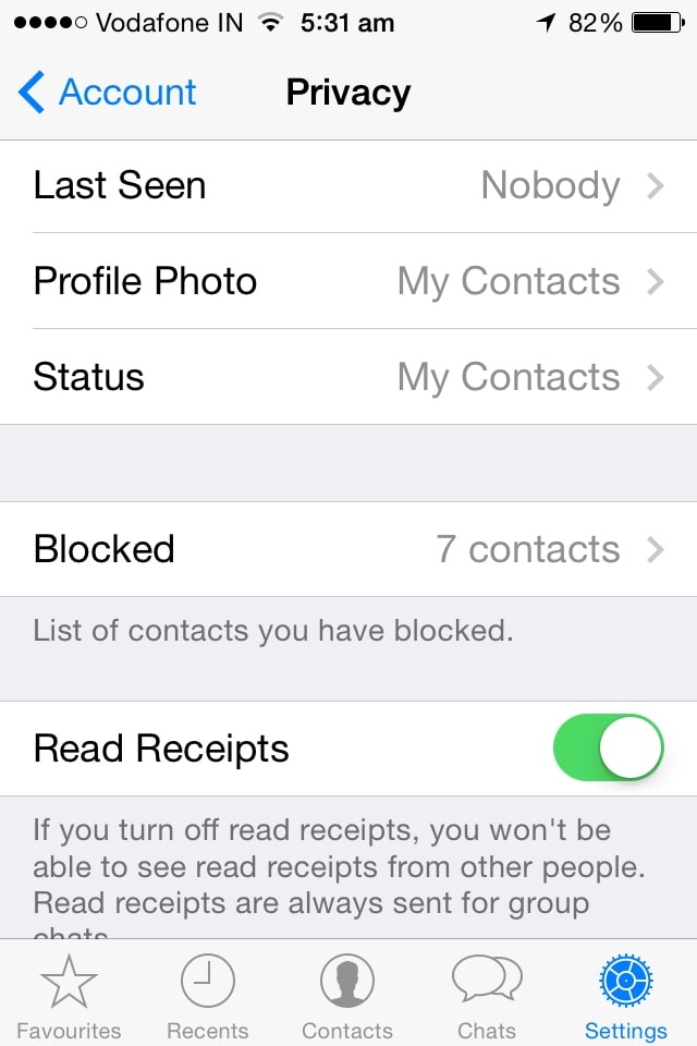إخفاء Whatsapp Ticks على iPhone