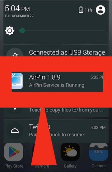 AirPlay depuis Android avec le service DLNA-AirPin est en cours d