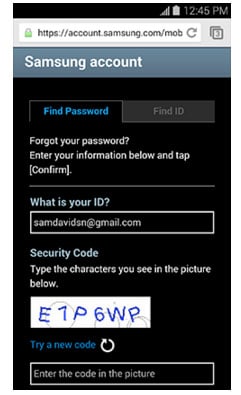 nulstilling af adgangskode til samsung-konto