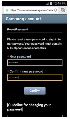 nulstilling af adgangskode til samsung-konto