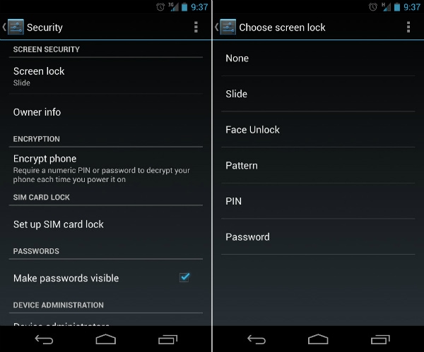 ロック画面のAndroidを無効にする