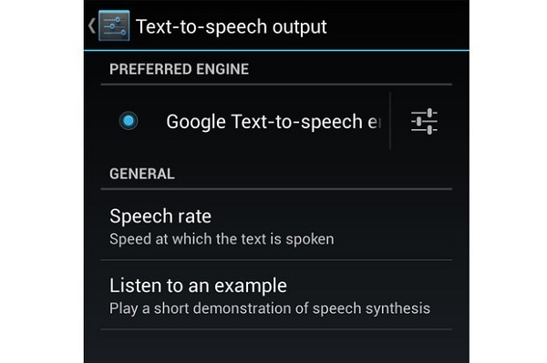 Configurações de conversão de texto em voz do Google