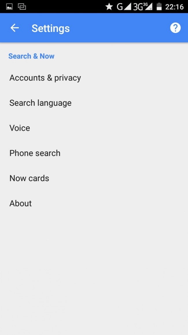 configurações do google agora