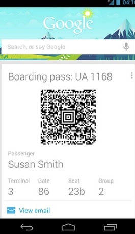 Cartão de embarque do Google Now