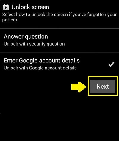 画面のロックを解除し、Googleアカウントの詳細を入力します