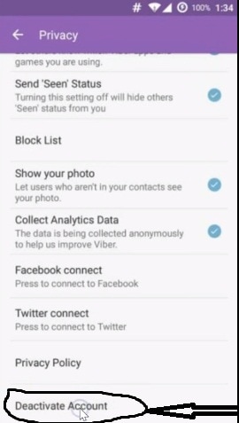 désactiver le compte Viber sur Android