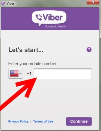adja meg mobilszámát a Viber for PC telepítéséhez