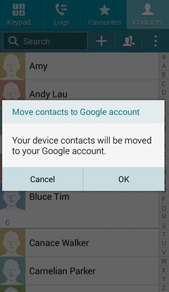 Η samsung μετακινεί τις επαφές στον λογαριασμό google
