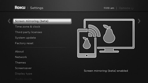 activer la fonction miroir sur roku