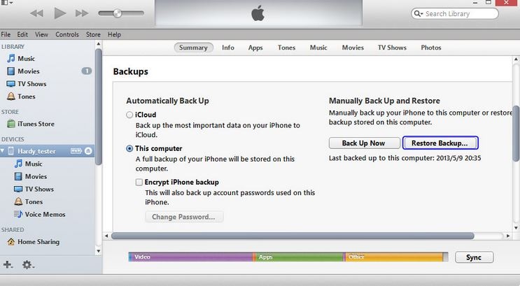 Finalizza il backup