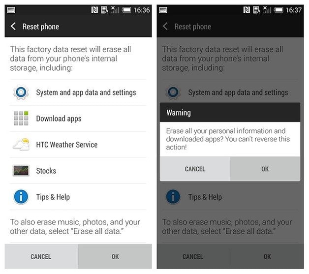 从设置中恢复出厂设置 HTC One