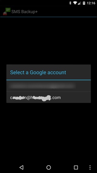 biztonsági mentés android sms - válassza ki a Google-fiókot