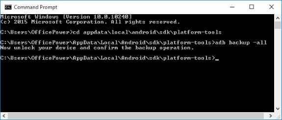 android full backup - skriv inn kommandoer