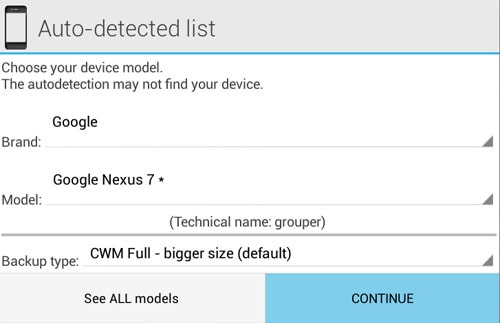 android full backup - trykk på fortsett