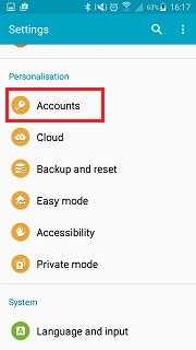 backup de conta samsung - visitar contas