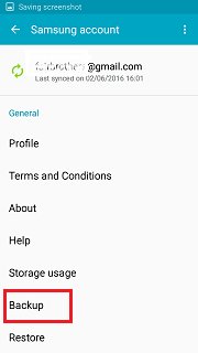 backup da conta samsung - toque em backup