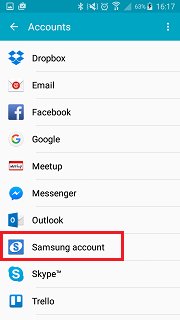backup de conta samsung - selecione conta samsung