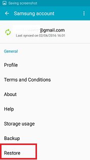 backup de conta samsung - restaurar backup