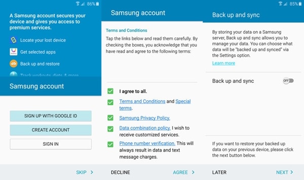 configurar backup de conta samsung