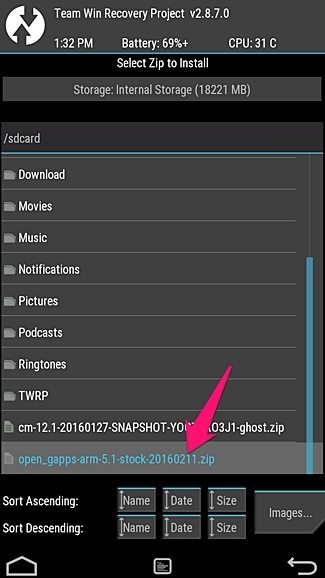 asenna Google Apps zip