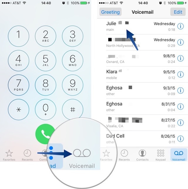 menu della segreteria telefonica