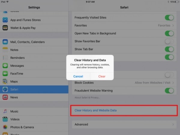cómo borrar safari de búsqueda de caché de iphone/ipad