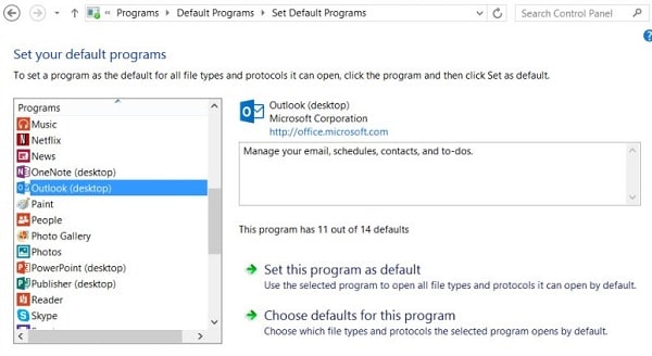 nastavit outlook jako výchozí