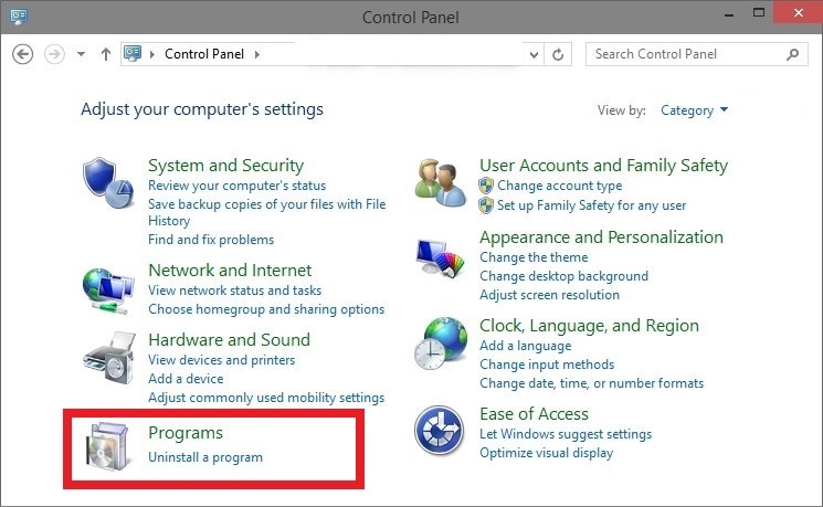 pannello di controllo di Windows