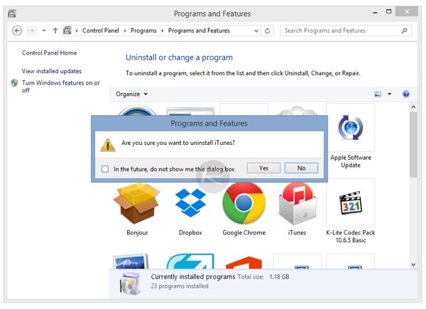 disinstallare iTunes