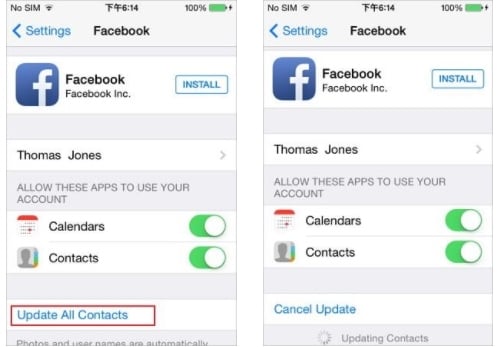 συγχρονίστε τις επαφές του facebook