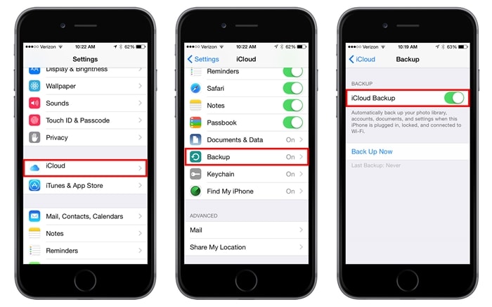 fai il backup su icloud