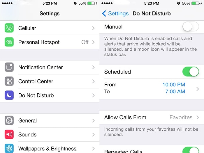 arreglar el iPhone que no suena - desactivar el modo dnd
