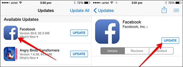 iphone kék képernyő javítása – egyetlen alkalmazás frissítése