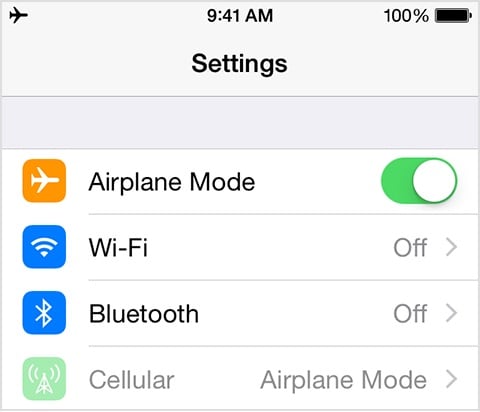 從設置中關閉iphone飛行模式