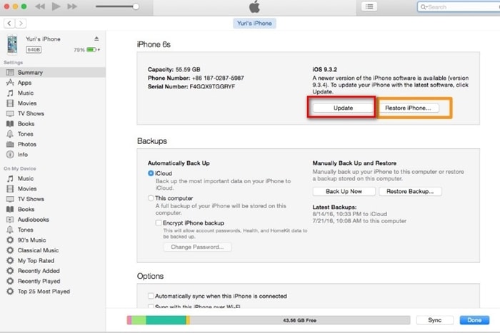 使用iTunes恢复iPhone