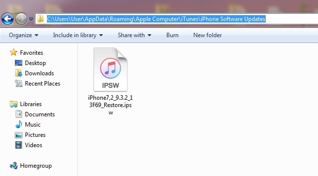 törölje az ipsw fájlt a számítógépen