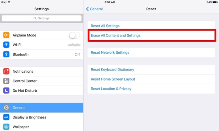 restablecimiento de fábrica de ipad para solucionar problemas de ipad
