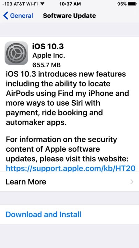 installer la mise à jour ios