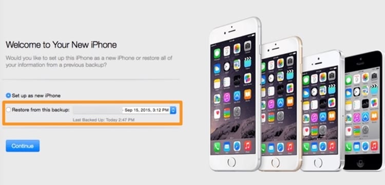 sluit nieuwe iphone aan om back-up te herstellen