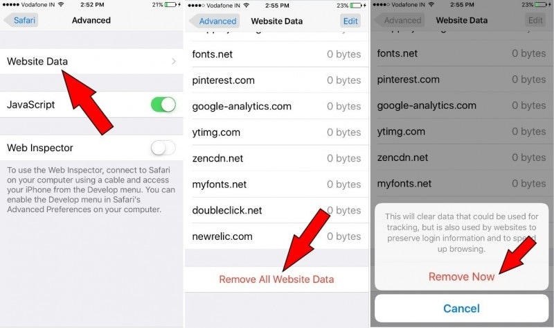 supprimer les données du site Web