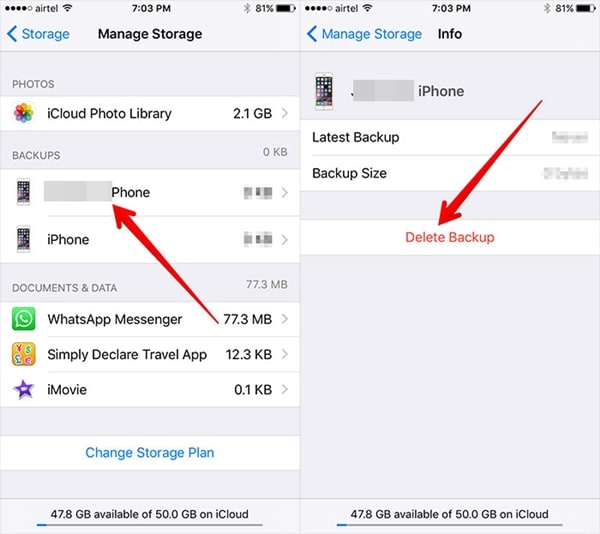 Το iphone δεν θα δημιουργήσει αντίγραφα ασφαλείας για να διαγράψει παλιά αντίγραφα ασφαλείας icloud