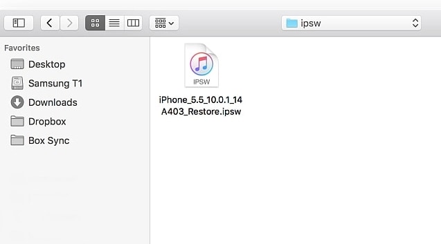 seleccione el archivo ipsw para restaurar iphone