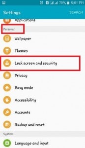 Android-patroonvergrendelingsscherm instellen - Onder het gedeelte persoonlijk of privacy