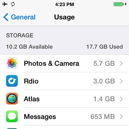iphone depolama kullanımı
