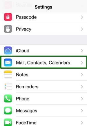 iphone mail, kontakter, kalenderinställningar