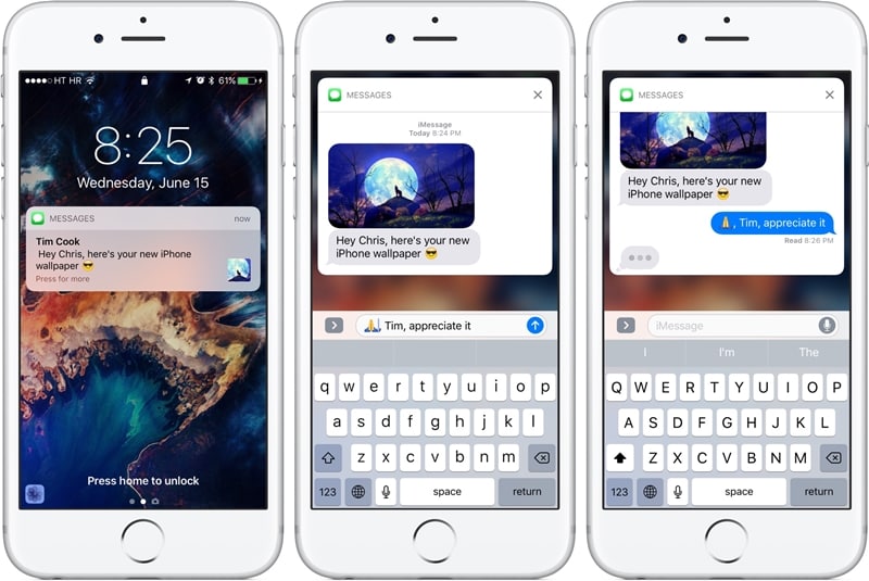 帶通知的iphone鎖屏-回复通知中的消息