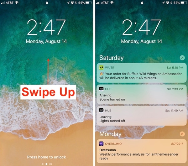 帶通知的 iphone 鎖屏 - 在 ios 11 上訪問 iphone 通知